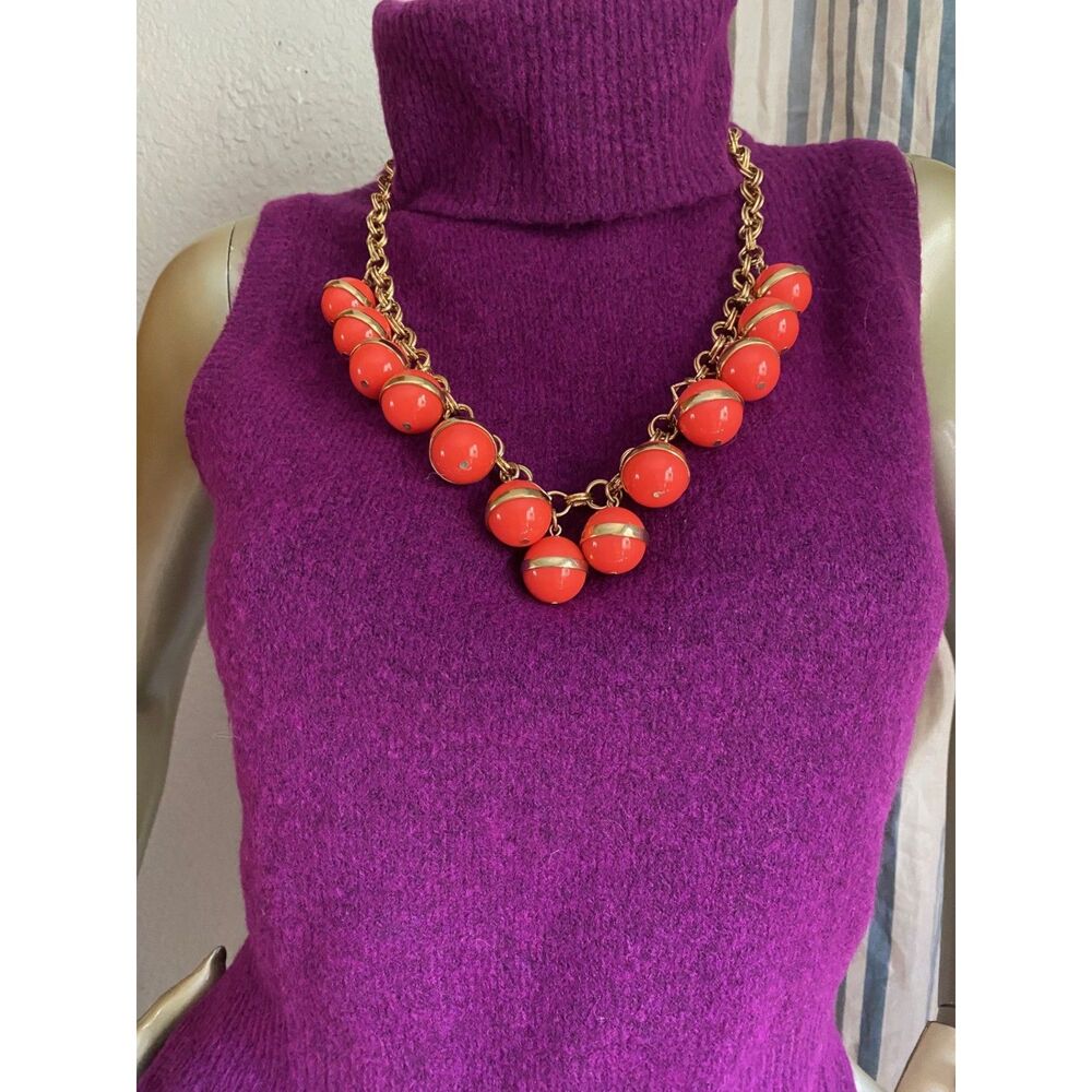 EUC J Crew Coral Large Beaded Chain Necklace